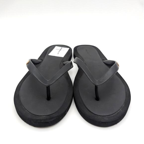 Tory Burch Flip Flop Thong Sandal Brass Gold Logo Women's Kira Black Size US8M - Picture 2 of 13